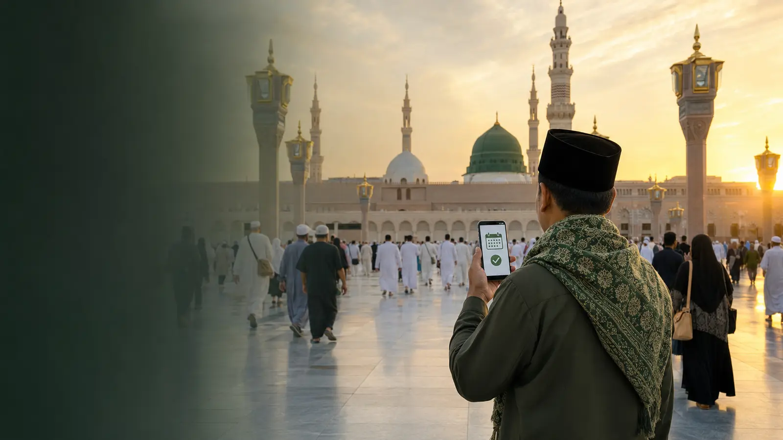 Jamaah memeriksa jadwal kunjungan Rawdah melalui ponsel